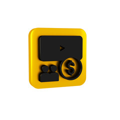 Poster - Black Cinema auditorium with screen icon isolated on transparent background. Yellow square button.