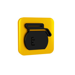 Sticker - Black Coffee pot icon isolated on transparent background. Yellow square button.