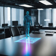 Hologramm im Büro , Virtuelle Assistenz, Konferenz mit Hologramm . KI Generated