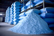 Chemical fertilizer Urea Stockpile white jumbo-bag. Heap or pile of salt granules of phosphorus fertilizers on chemical plant. 
