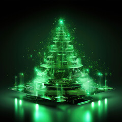 Poster - Abstract green christmas tree on a black background. Vector illustration.
