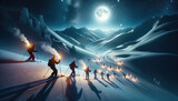 Fototapeta  - Midnight Skiingit is tradition for skiers to hit the slopes at midnight on Christmas Day, sometimes carrying torches to light their way as they ring in the holiday
