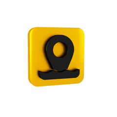 Sticker - Black Location fishing icon isolated on transparent background. Fishing place. Yellow square button.