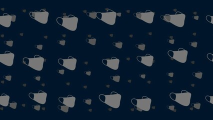 Poster - Mask symbols float horizontally from left to right. Parallax fly effect. Floating symbols are located randomly. Seamless looped 4k animation on dark blue background