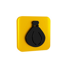 Wall Mural - Black Garbage bag icon isolated on transparent background. Yellow square button.