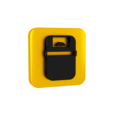 Poster - Black Trash can icon isolated on transparent background. Garbage bin sign. Recycle basket icon. Office trash icon. Yellow square button.