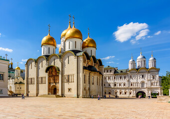 Wall Mural - Sobornaya square of Moscow Kremlin with cathedral of Dormition (Uspensky Sobor) and Patriarshy cathedral, Russia