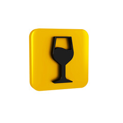 Canvas Print - Black Wine glass icon isolated on transparent background. Wineglass sign. Yellow square button.