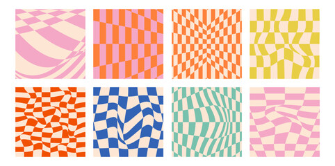 Poster - Distorted and twisted texture in retro psychedelic style. Groovy hippie 70s colorful backgrounds. Vector illustration for social networks or posters
