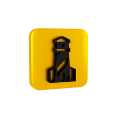 Sticker - Black Lighthouse icon isolated on transparent background. Yellow square button.