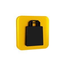 Canvas Print - Black Paper shopping bag icon isolated on transparent background. Package sign. Yellow square button.