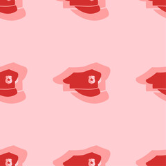 Poster - Seamless pattern of large isolated red police cap symbols. The elements are evenly spaced. Vector illustration on light red background