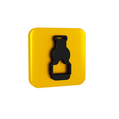 Canvas Print - Black Sauce bottle icon isolated on transparent background. Ketchup, mustard and mayonnaise bottles with sauce for fast food. Yellow square button.