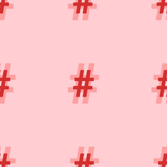 Poster - Seamless pattern of large isolated red hash symbols. The elements are evenly spaced. Vector illustration on light red background