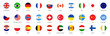 National flags icons vector, main flag languages set. UK, Germany, USA, Russia, China,France… Isolated circle buttons on white background. Website language choice symbols. Vector 10 eps.