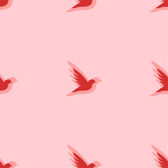 Poster - seamless pattern of large isolated red bird symbols. the elements are evenly spaced. vector illustra