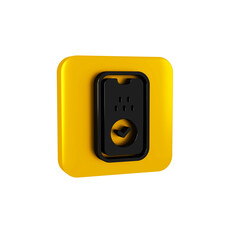 Canvas Print - Black Taxi mobile app icon isolated on transparent background. Mobile application taxi. Yellow square button.