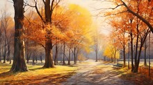 Autumn Park Spectacular Lighting Watercolor Painting