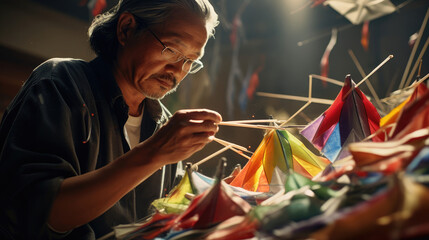 Poster - Intricate Japanese Kite Takes Flight Crafted with Expertise and Care