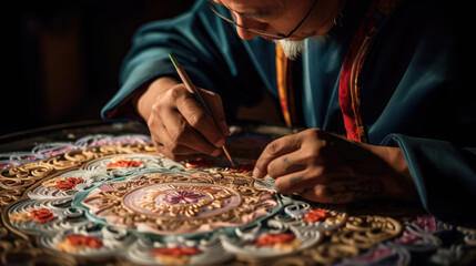 Wall Mural - Tibetan Mandala Artist: Creating Intricate Sand Design