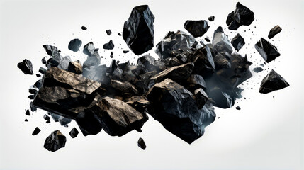 Wall Mural - Bunch of rocks that are flying in the air with smoke coming out of them.