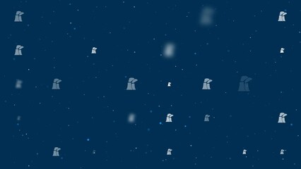 Poster - Template animation of evenly spaced industrial pollution symbols of different sizes and opacity. Animation of transparency and size. Seamless looped 4k animation on dark blue background with stars