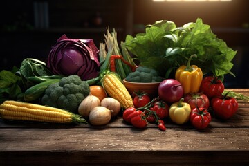 Wall Mural - Assorted Vegetables on Wooden Table