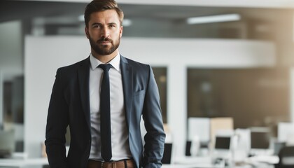 Sticker - Modern, Brightly Lit Office Portrait of a Well-Dressed Businessman