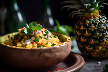 Wall Mural - Pineapple salsa, A close up of an amazing tropical South American and Caribbean classic