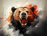 Fototapeta  - AI generated illustration of a roaring grizzly bear