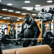 Gorilla working out at the gym, AI-generated.
