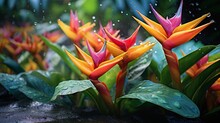 Discover The Hidden Treasures Of A Tropical Garden, Where Vibrant Heliconia Flowers Bloom In All Their Splendor, Providing A Visual Feast For The Eyes.