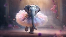 An Elegant Elephant In A Tutu On Stage. Generative AI.