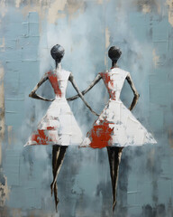 Wall Mural - Abstract Ballet Girls Oil Painting On Canvas - Ballerina Dress Dancer Textured Hand Painted Painting - African girls dancing illustration oil painting watercolor art