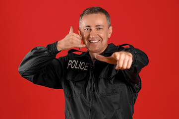 Poster - Mature police officer showing 