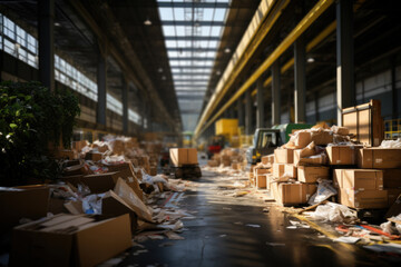 Poster - A bustling recycling center where materials are sorted and processed for a second life in the circular economy. Generative Ai.