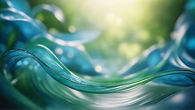Vibrant Green Swirls Merging With Blue Waves. Abstract Water Background.