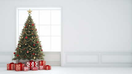 Wall Mural - Christmas tree with red gifts in the white room Christmas. generative ai