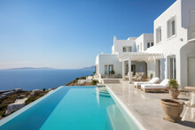 White Mediterranean House With Swimming Pool On The Hill With Sea View