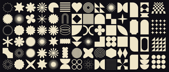 Wall Mural - Big vector set of brutalist geometric shapes. Modern abstract graphic design elements. Vector illustration