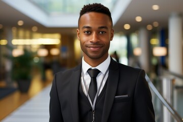 Wall Mural - Male hotel manager. Concept of top in demand profession. Portrait with selective focus and copy space