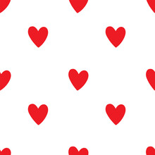 All Over Seamless Vector Repeat Pattern With Small Red Hand Drawn Doodle Hearts On White Background. Simple Valentines Day Half Drop.