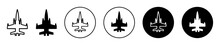 Military Airplane Fighter Jet Vector Icon. Navy Aircraft Outline Symbol. Military Defense Air Plane Or Aircraft Line Sign