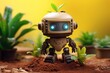 Adorable bot with vegetation. Farming and agriculture. Intelligent cultivated fields. Generative AI