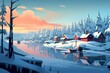 A wintery cartoon scenery. Generative AI