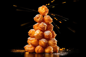 Wall Mural - Croquembouche isolated on black background