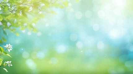 Canvas Print - beautiful bokeh background with light green blue spring background with sun shine