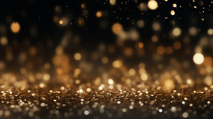 Wall Mural - Luxury gold bokeh on black background for decoration on dark background