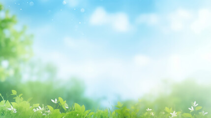 Wall Mural - world environment day concept. abstract blurred beautiful green and blue sky background