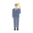© nagamushi studio - アイデアを思いつく中年男性会社員。フラットなベクターイラスト。 A middle-aged male office worker coming up with an idea. Flat designed vector illustration.
